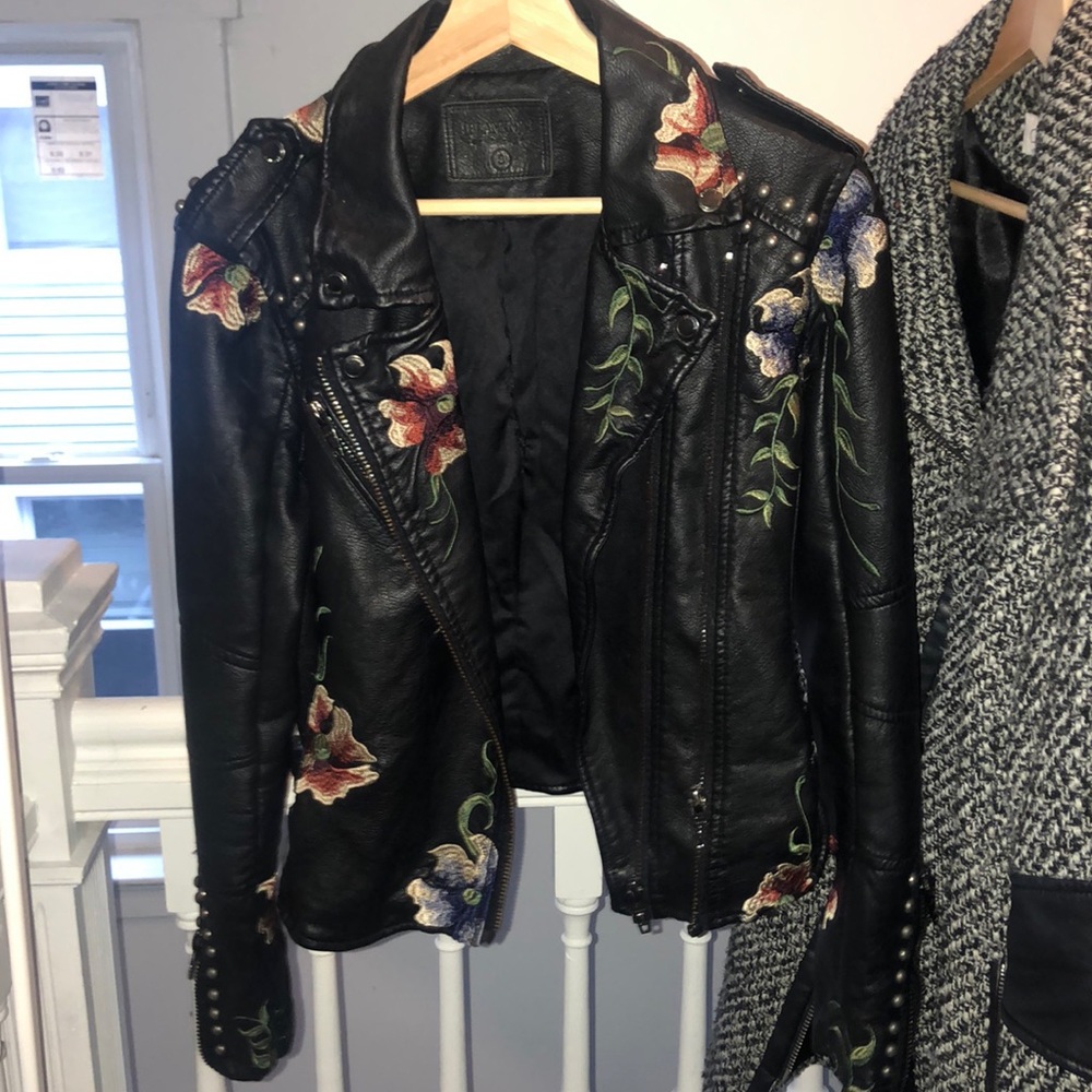 Blank NYC- Embroidered Faux Leather Jacket